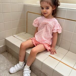 Tutto Piccolo Pink Puff Sleeve Blouse with Ruffles